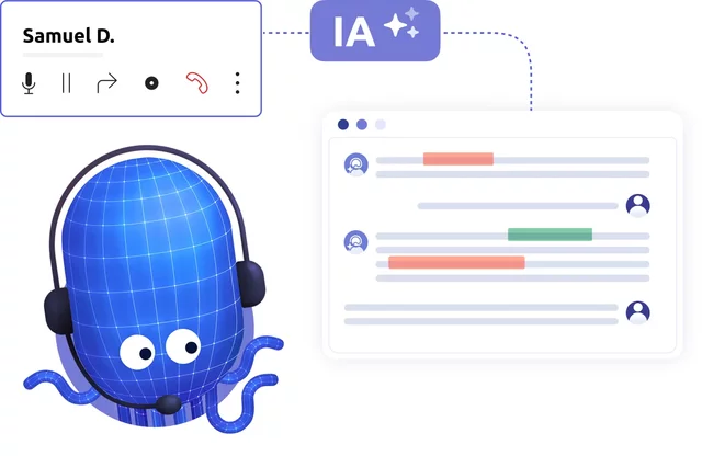 der diabolocom oktopus links, zeigt auf eine infografik auf der rechten seite, mit verschiedenen ki symbolen