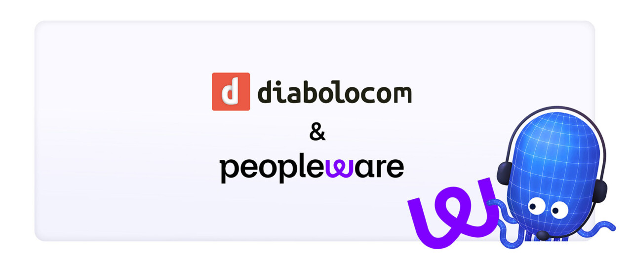 Aufschrift "Diabolocom & Peopleware" mit einem Oktopus Motiv als Diabolocom Logo und dem Peopleware Logo in der unteren Rechten Ecke.