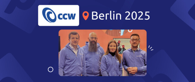 4 Mitarbeiter von Diabolocom an ihrem CCW Stand 2024 in Berlin mit +120 Besucher:innen