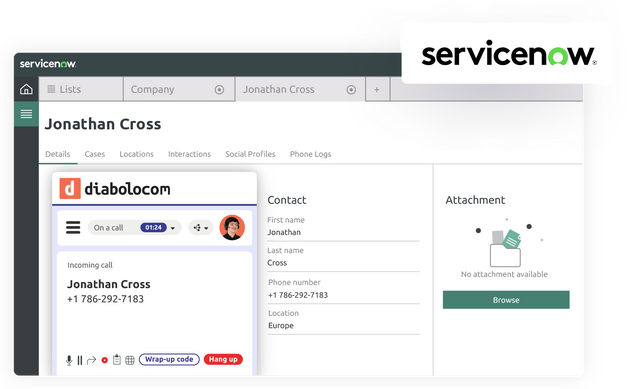 Die ServiceNow-Integration (CTI) von Diabolocom optimiert Ihre Anrufkampagnen.