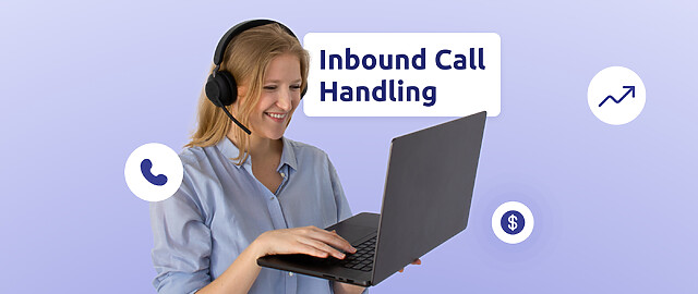Lächelnde Agentin mit der Aufschrift "Inbound Call Handling"