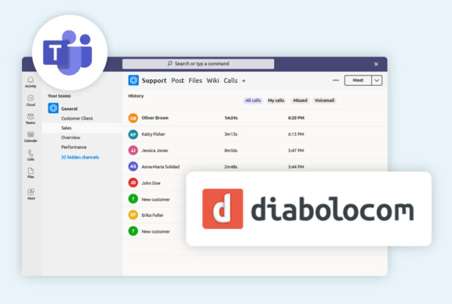 Microsoft-Teams-Integration (CTI) von Diabolocom ermöglicht eine nahtlose Verbindung zwischen Ihren Werkzeugen.