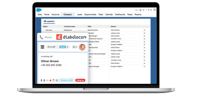Durch die Salesforce CTI-Integration erhalten Sie sofortigen Zugriff auf die Agenten-Symbolleiste und die Kundenhistorie.